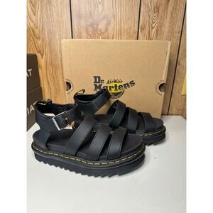 Dr Martens Blaire Black Hydro Leather Platform Sandals US 8 UK 6 New